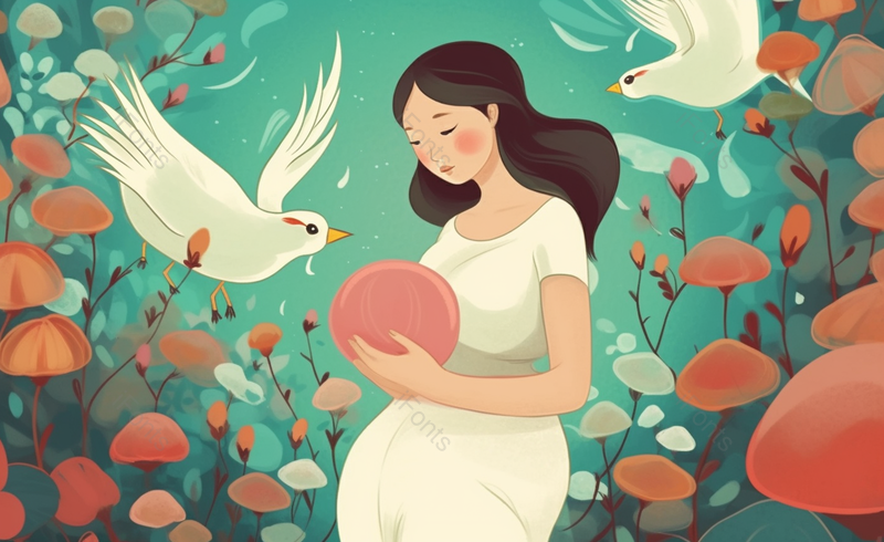 白裙长发孕妇小清新孕妇母亲节原创插画海报素材,插画/手绘图,插画/手绘图库,插画/手绘图下载,插画/手绘